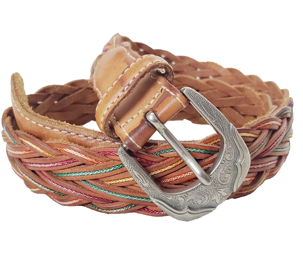 Vintage The Territory Ahead Woven Leather Belt Women's 34 Brown Braided Buckle